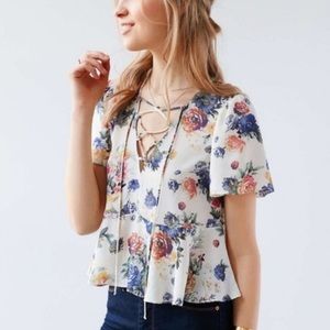 Kimchi blue floral lace up blouse